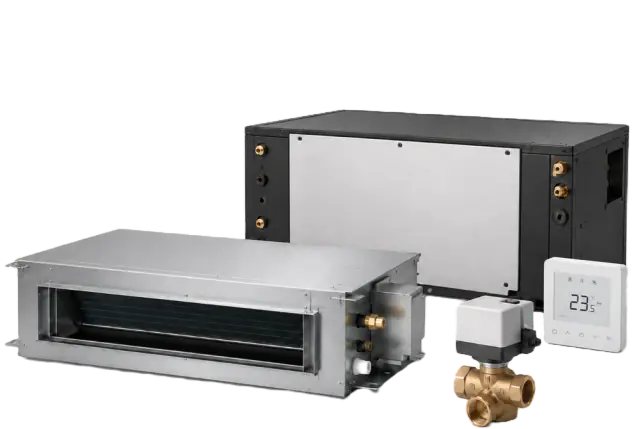 Fancoil iç üniteleri, termostat ve kontrol vanaları
